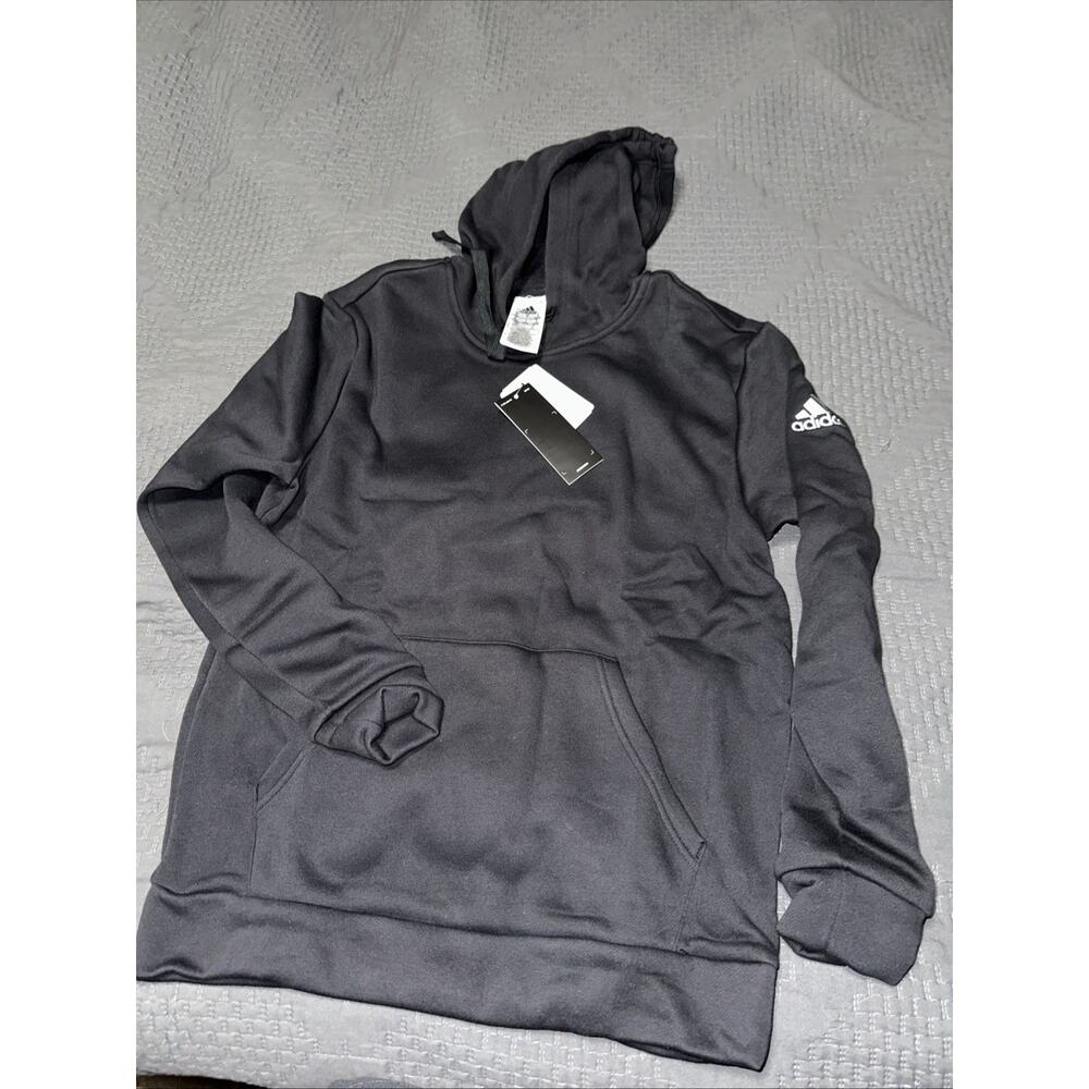 Adidas Fleece Hoodie Youth 15-16 Size X Large Black/White Logo New Warm Cotton